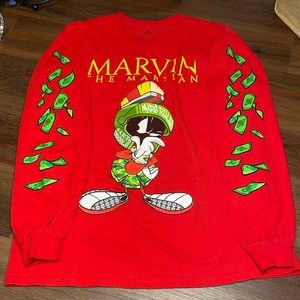 Looney Tunes Marvin The Martian Long Sleeve T Shirt Red Mars Rules
